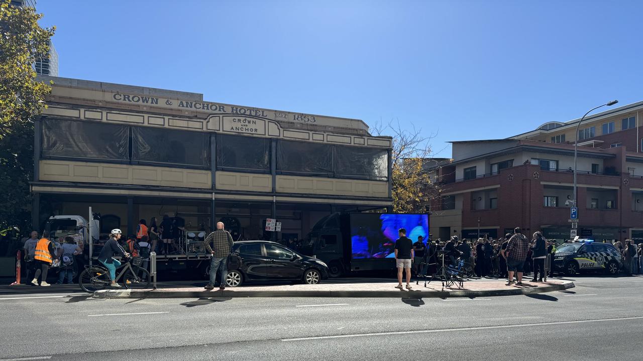 Protesters line the sides of Grenfell St. Picture: Matt Loxton