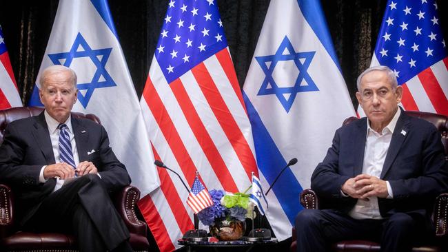 US President Joe Biden with Israeli Prime Minister Benjamin Netanyahu in Tel Aviv in October. Picture: AFP