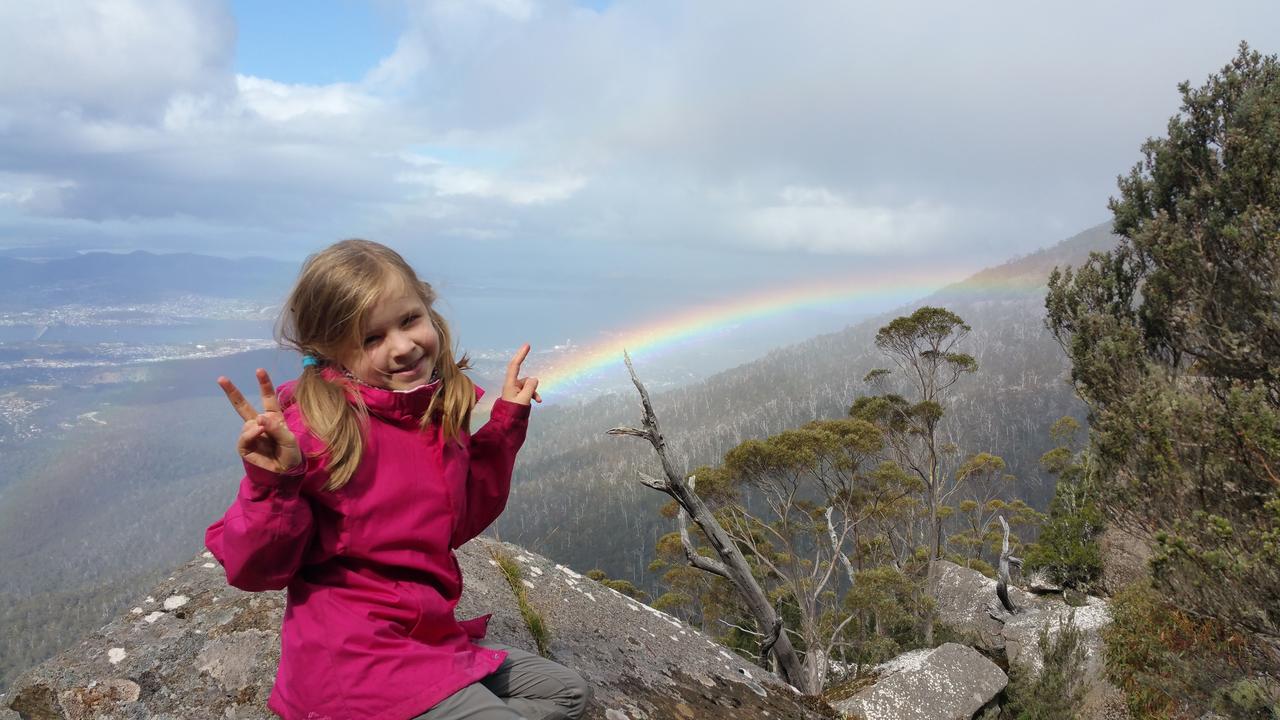 Nelly Brett on kunanyi/Mount Wellington during her journey of climbing all the 158 Tasmanian Abel mountains. Nelly Brett completed all 158 Tasmanian Abel mountains at age 17 years 11 months and 4 days old over an almost 10 year period. Picture: Gavin Brett