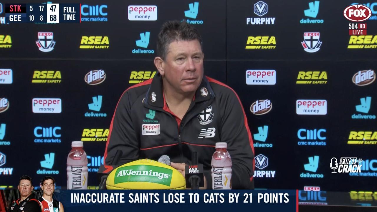 Brett Ratten speaking to reporters post-game.