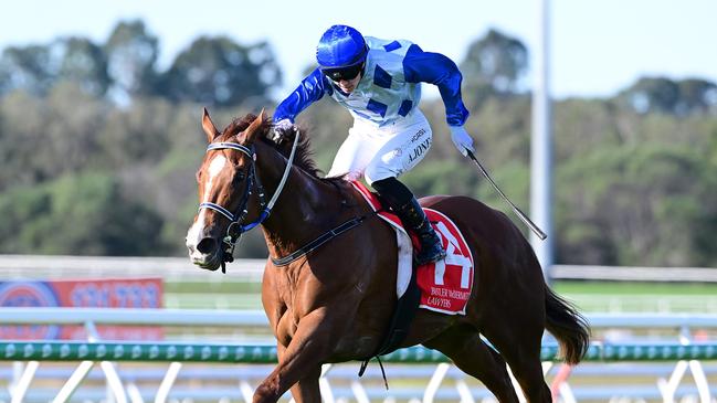 Mission Of Love sticks to the inside to win the Caloundra Cup for jockey Angela Jones. Picture: Picture: Grant Peters/Trackside Photography