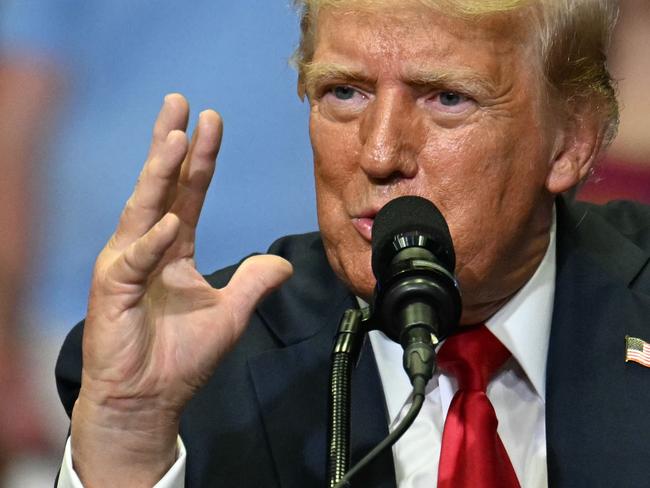 Presidential nominee Donald Trump on stage at Van Andel Arena in Grand Rapids. Picture: AFP