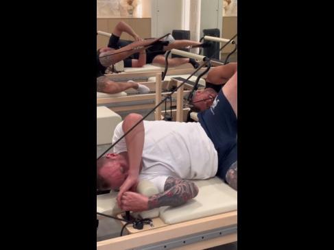 Tradies attempt reformer pilates in hilarious viral clip