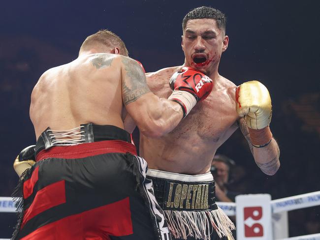 Opetaia fought through a badly broken jaw to beat Mairis Briedis. Picture: Peter Wallis/Getty Images