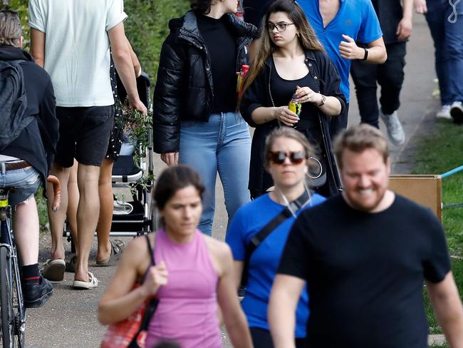 People walk, joggers run and cyclists ride bikes in London as Britain enjoys Easter, COVID-19 be damned. Picture: AFP