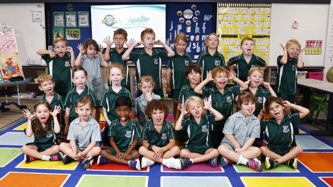 MY FIRST YEAR 2024 -SILLY FACES – Freshwater State School prep class PGR. Back (L-R): Gabriel, Lily, Patrick, Toby, Storm, Mila, Riley, Levi. Middle (L-R): Rory, Ava, Ellie, Zoe, Alex, Edward, Ari. Front (L-R): Sophia, Delilah, Johan, Zeke, Harper, Poppy, Malakai. Picture: Brendan Radke