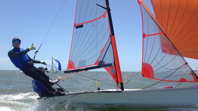 Miles Davey, foreground, racing on a 29er skiff.