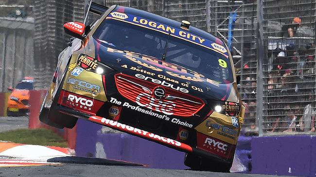 Erebus Motorsport V8 Trust driver David Reynolds drives during a practice session during the 2018 Virgin Australia Supercars Championship round at the Vodafone Gold Coast 600 on the Surfers Paradise street circuit on the Gold Coast, Friday, October 19, 2018. (AAP Image/Dave Hunt) NO ARCHIVING, EDITORIAL USE ONLY