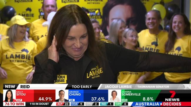 Jacqui Lambie appears on Seven’s election coverage. Picture: Channel 7