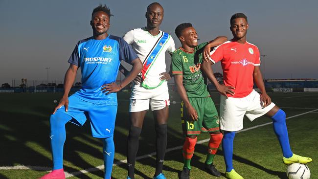 Tito Bontor (Sierra Leone), Ayom Majok (South Sudan), Aladin Irabona (Burundi) and Mamadi Kamara (Liberia) will take part in the 20th edition of the African Nations Cup in SA which is expected to draw more than 10,000 fans over the long weekend. Picture: Tom Huntley