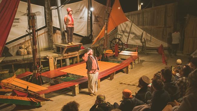 The Ship That Never Was is performed daily in Strahan by The Round Earth Company.