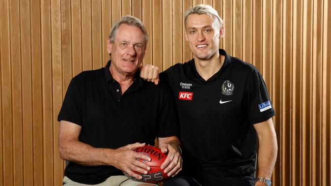 Peter Moore will present the premiership cup to his Darcy Moore if Collingwood win the grand final (Photo by Michael Willson/AFL Photos via Getty Images)