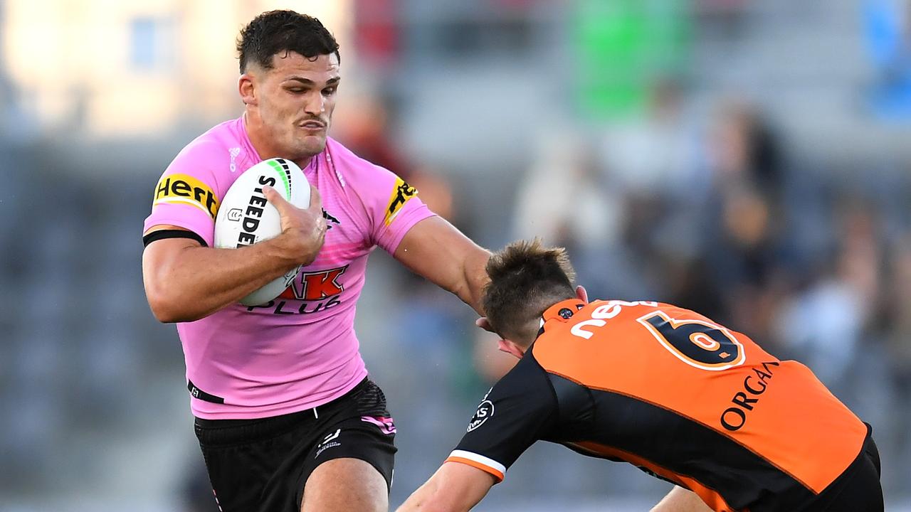 Nathan Cleary on the charge for the Panthers (Photo by Albert Perez/Getty Images)