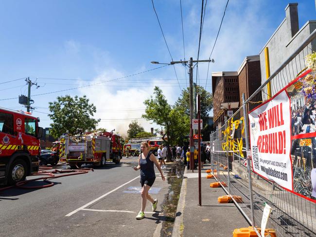 Fire trucks in the street across the road from the synagogue. Picture: Mark Stewart