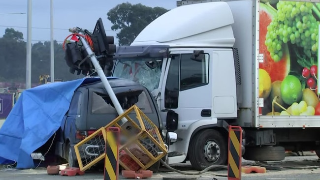 The driver of a van has died after it crashed with a truck in Bulleen. Picture: ABC News