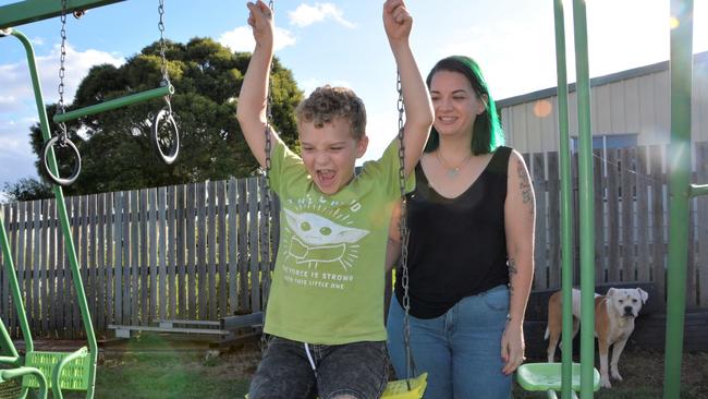 Described as a perfect and beautiful soul by mum Kate Wilson, Archie, 8, lives with Tourette syndrome, and has started going back to school and learning more each day. Picture: Morgan Burley