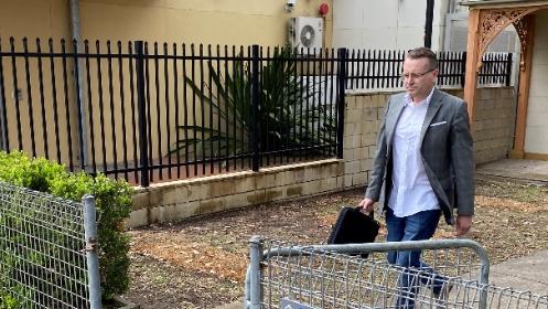 Christopher Chambers leaving Raymond Terrace Local Court after he pleaded guilty to high range drink driving after he crashed his Mercedes into another vehicle. Picture Amy Ziniak