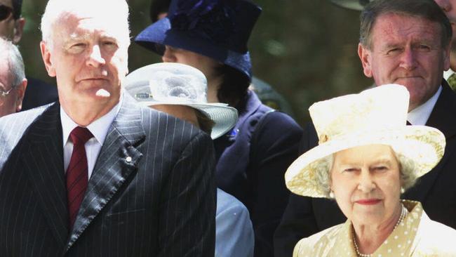 Former governor-general Peter Hollingworth with the queen in 2002.