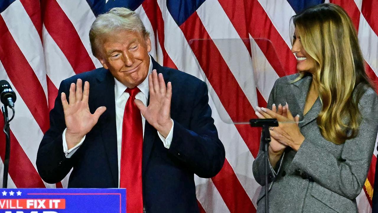 Donald Trump on election night with wife Melania. Picture: Jim WATSON/AFP