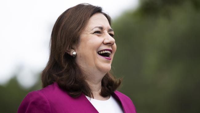 Premier Annastacia Palaszczuk making the announcement on Sunday. Picture: News Corp/Attila Csaszar