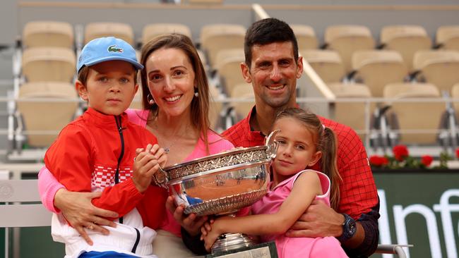 Novak Djokovic, Jelena Djokovic and their children at Roland Garros.