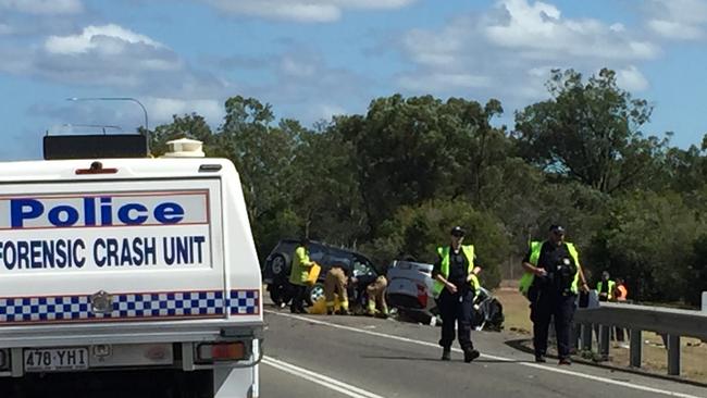 Emergency services at the scene of this morning's fatal traffic crash north of Yabulu