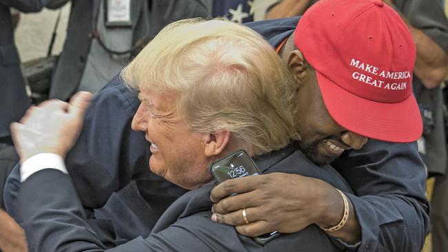 Kanye West embraces Donald Trump. Picture: Getty Images