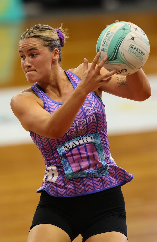 Mavericks wing attack Rolene Streutker takes possession. Picture: Getty Images