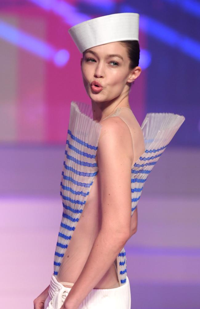 Hello, sailor! Gigi Hadid at Jean-Paul Gaultier. Picture: AFP