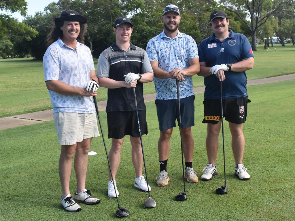 The Destroyers - Jack Laxton, Riley Cross, Brandon Fourie and Brady Mayne - at the inaugural Brendon Hall Memorial Golf Day at the Rockhampton Golf Club on February 16, 2025.