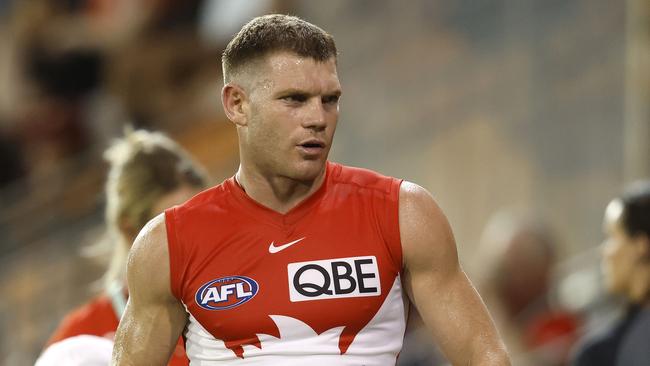 Sydney's Taylor Adams during the AFL pre season match between the Sydney Swans and Brisbane Lions at Blacktown International Sports Park, Sydney on February 29, 2024. Photo by Phil Hillyard (Image Supplied for Editorial Use only - Phil Hillyard **NO ON SALES** - Â©Phil Hillyard )