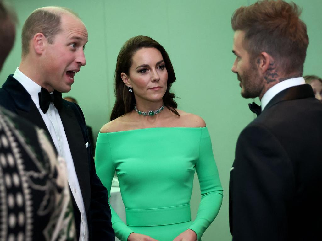 Beckham with Prince William and Kate Middleton at the Earthshot Prize Awards ceremony in Boston in 2022. Picture: David L. RYAN / POOL / AFP