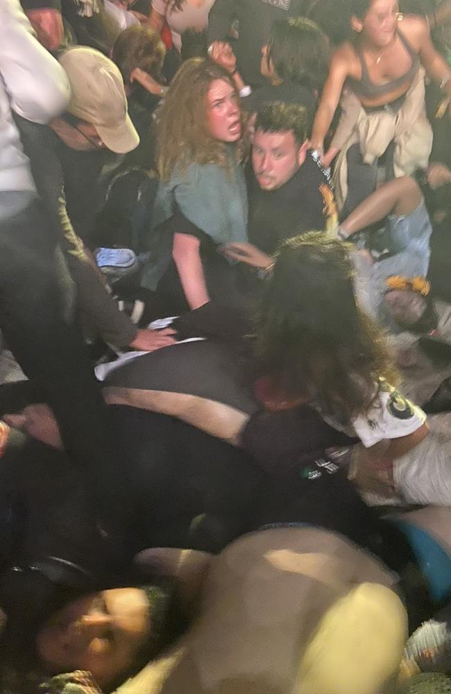 Panic and chaos at Travis Scott’s concert at his Astroworld Festival. Picture: Twitter