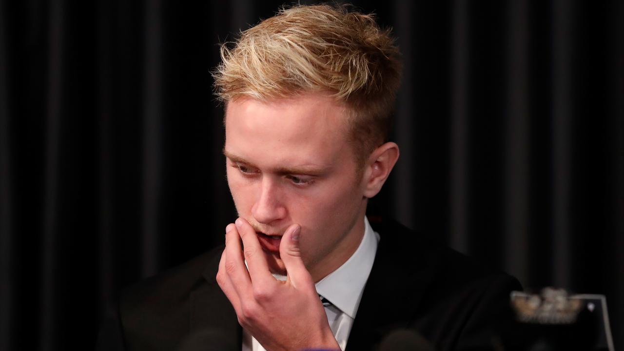 Jaidyn Stephenson addresses the media on Wednesday.