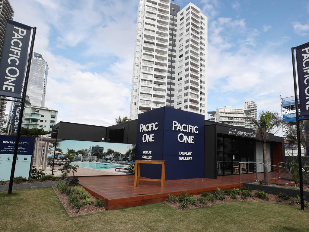 The Pacific One Gold Coast showroom was quiet on Tuesday after the tower was canned. Picture Glenn Hampson