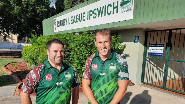 Ipswich Indigenous All-Stars coach Ian Lacey (left) with Ipswich All-Stars coach Scott Ireland. Picture: David Lems