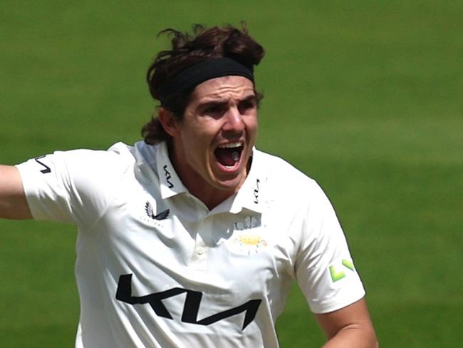 LONDON, ENGLAND - MAY 11: Sean Abbott of Surreys appeals during the LV= Insurance County Championship Division 1 match between Surrey and Middlesex at The Kia Oval on May 11, 2023 in London, England. (Photo by Ben Hoskins/Getty Images for Surrey CCC)