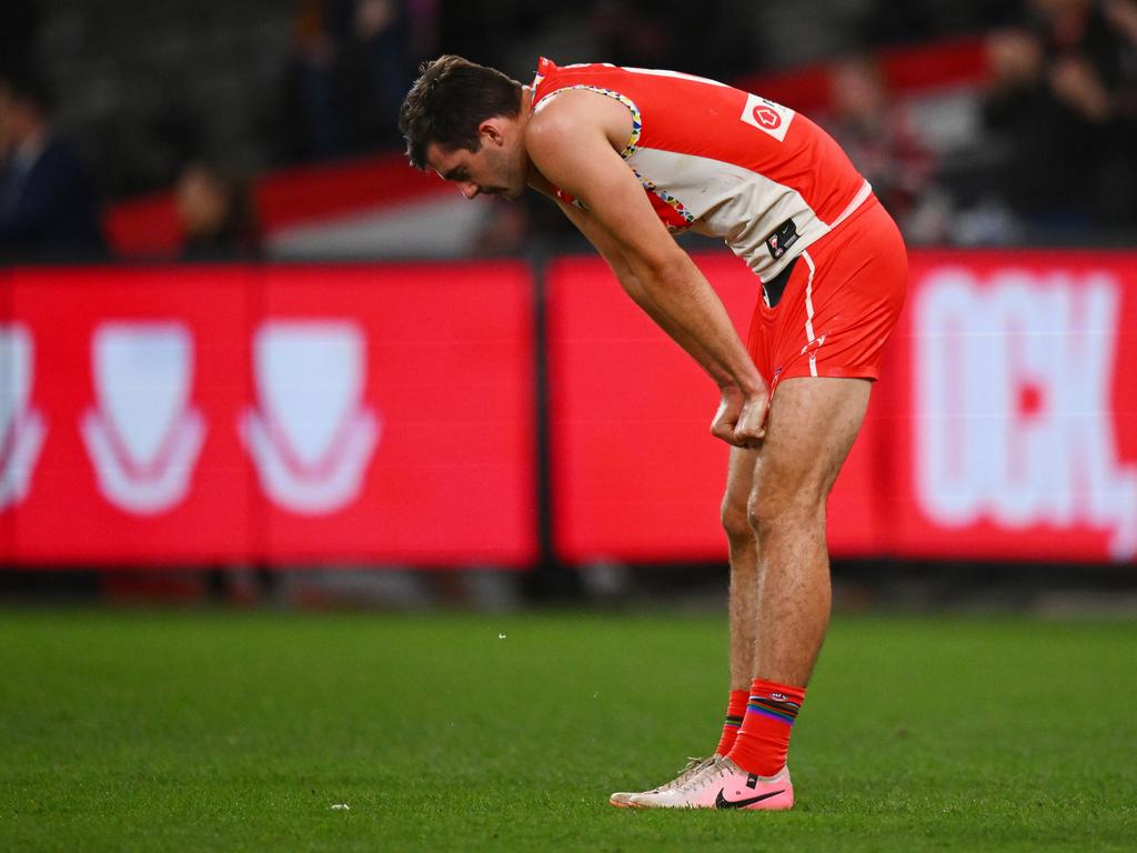 It’s a feeling of deja vu for Sydney’s Logan McDonald. Picture: Morgan Hancock/AFL Photos/via Getty Images.