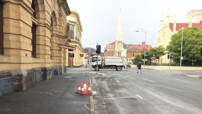 The scene of a crash on the corner of Paterson and St John St, Launceston where a pedestrian died and another was taken to hospital in a serious condition.