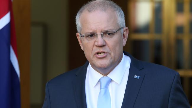 Scott Morrison speaks to reporters at Parliament House. Picture: Gary Ramage.