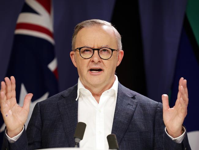 Australian Prime Minister Anthony Albanese addresses media at a press conference this morning in Sydney. Picture: Sam Ruttyn