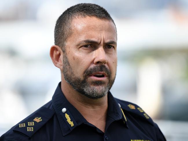 Australian Border Force Acting Regional Commander for NSW Garry Low speaks to the media at Balmain on Sunday. Picture: AAP