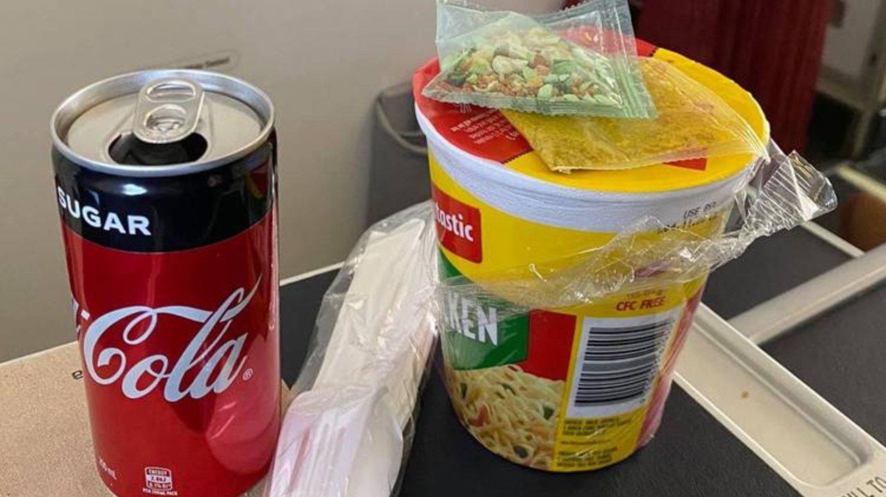 The cup noodles offered to business class passengers on a Virgin Australia flight.
