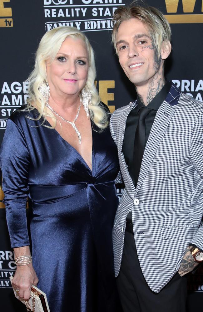 Aaron, pictured with mum Jane Carter, had recently been in rehab. Picture: Randy Shropshire/Getty Images.