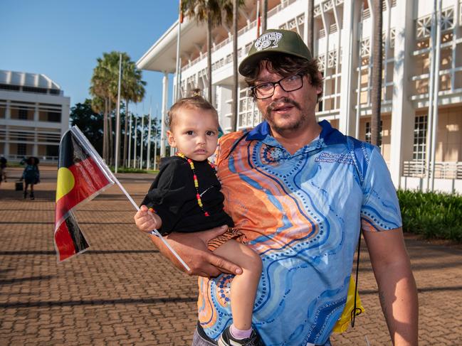 Nick Fitzpatrick and Liyari Fitzpatrick attend the NAIDOC march, 2024. The theme this year is 'Keep the fire burning: Blak, loud and proud'. Picture: Pema Tamang Pakhrin