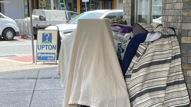 Flashback: a homeless camp in the Southport CBD. An elderly lady had been using shopping trolleys to protect her area.