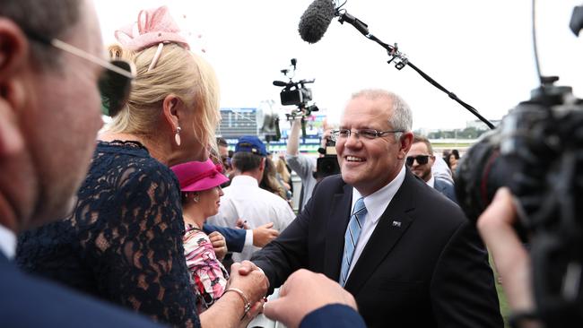 Prime Minister Scott Morrison mixes with fans as he attends The Championships Day 2 at Royal Randwick Racecourse on Saturday. Picture: Mark Metcalfe/Getty Images