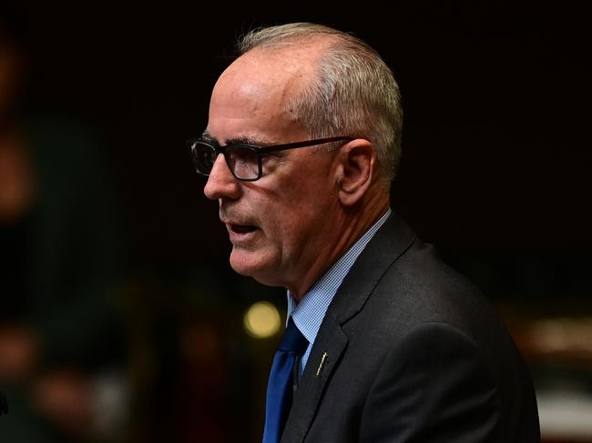 Member for Lake Macquarie Gregory Piper speaks on legislation relating to the COVID-19 pandemic at the Parliament of New South Wales in Sydney, Tuesday, May 12, 2020. (AAP Image/Joel Carrett) NO ARCHIVING