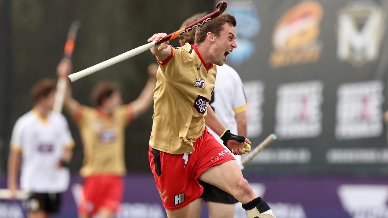 Ky Willott celebrates after NSW Pride clinched the men's grand final. Picture: Martin Keep/Getty Images