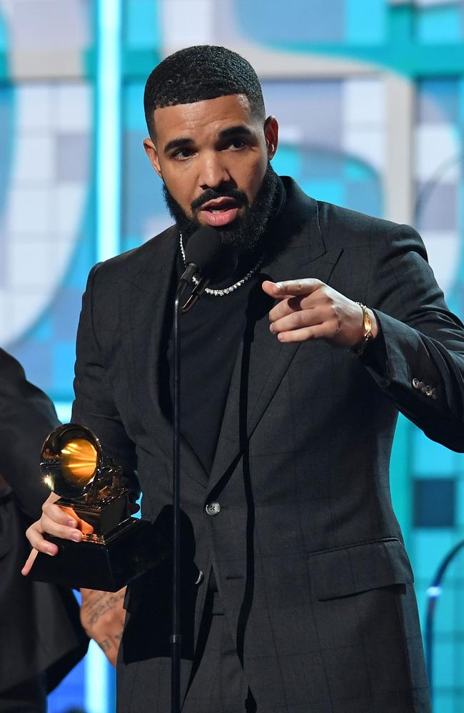 Canadian rapper Drake accepts the award for Best Rap Song for "Gods Plan" before he was cut off. Picture: Getty